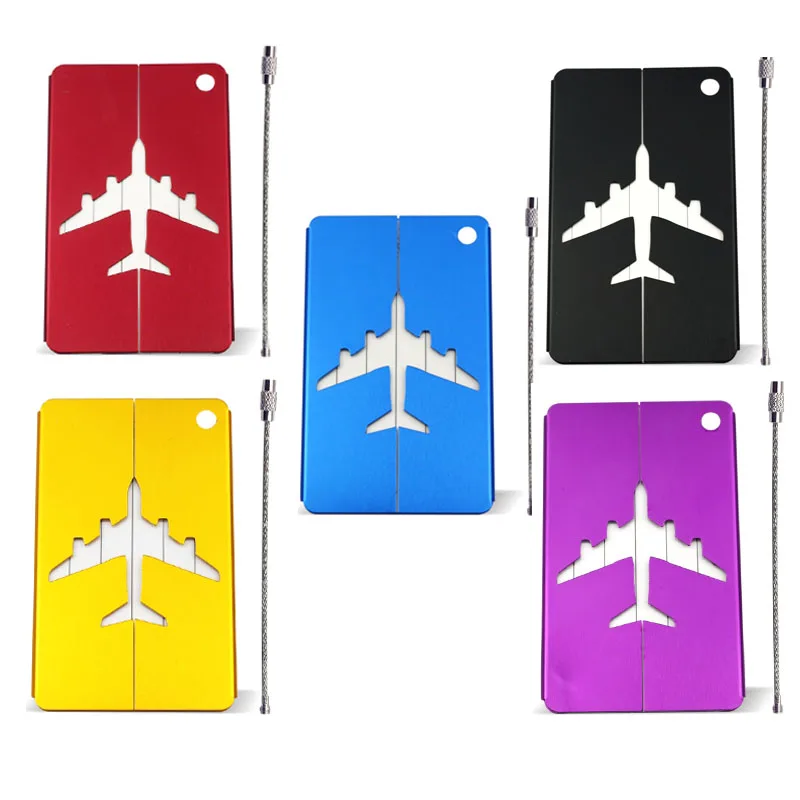 Aluminum Alloy Travel Luggage Tag Hanging Tag Suitcase Tag Plane with Name ID Cards Anti-lost Solid Color Travel Accessories