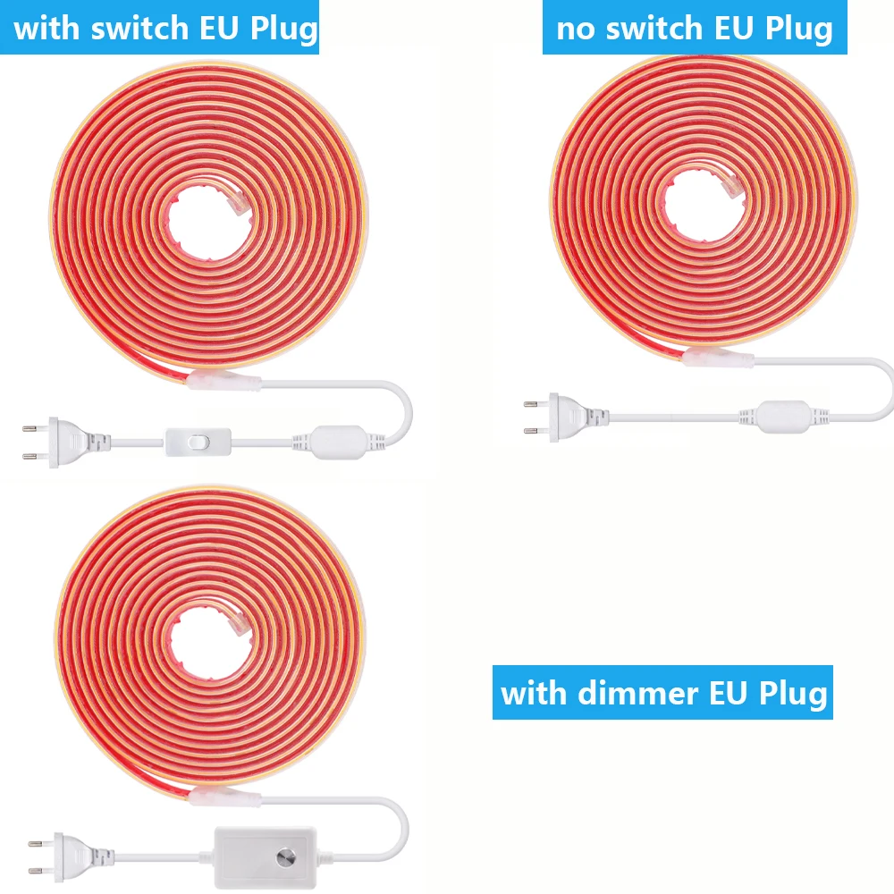 Dimmable 220V COB LED Strip Light Dimmer Switch EU Plug Warm Natural White Waterproof Bright Flex Tape 288Leds/m Room Lighting