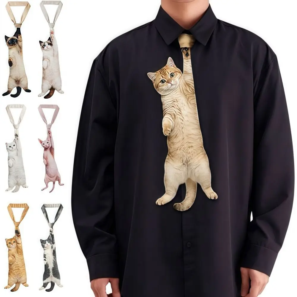 3d-猫猫型ユニセックスネクタイノベルティリアルな子猫ネクタイアニマル柄サテン生地クリエイティブネクタイパーティー結婚式用