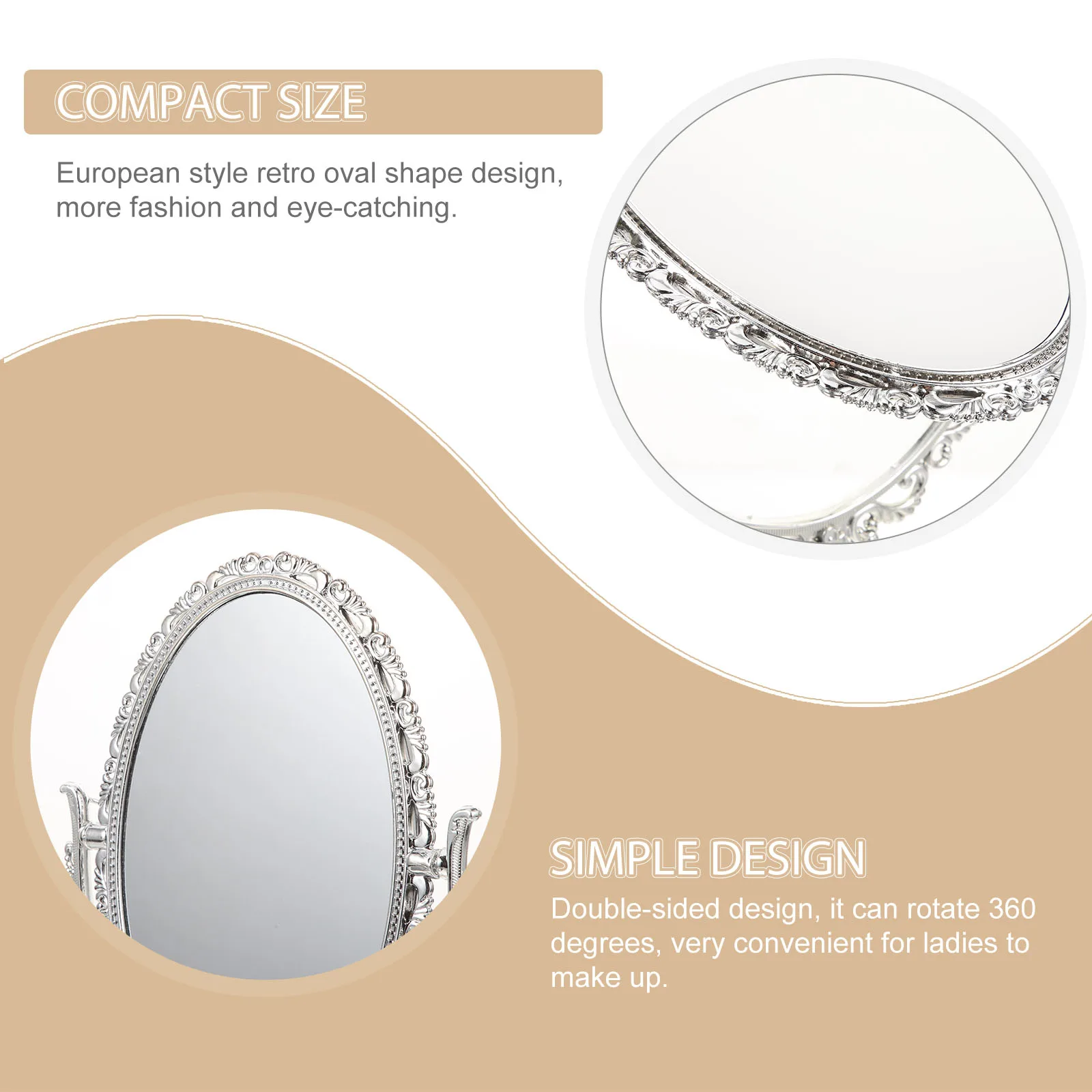 

1Pcs European Style Mirror Retro Double Sided Oval Mirror for Makeup and Home Decoration Durable Plastic Glass Material