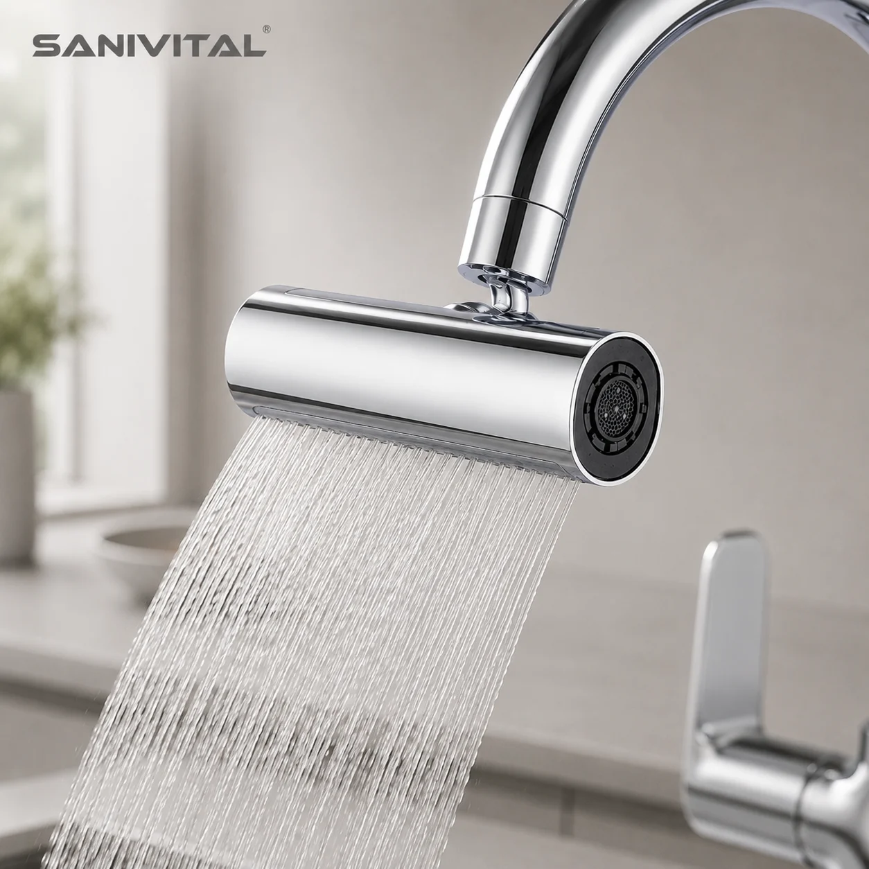 

SANIVITAL 360° Swivel 4-Way Water Mode Kitchen Faucet Head Replacement Splash-Free Spout Aerator