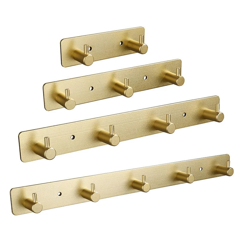 Golden Aluminum Alloy Self Adhesive Hooks,For Sticky Wall Door Robe Tea Towel Rustproof Towel Rack,Clothes Coat Hook