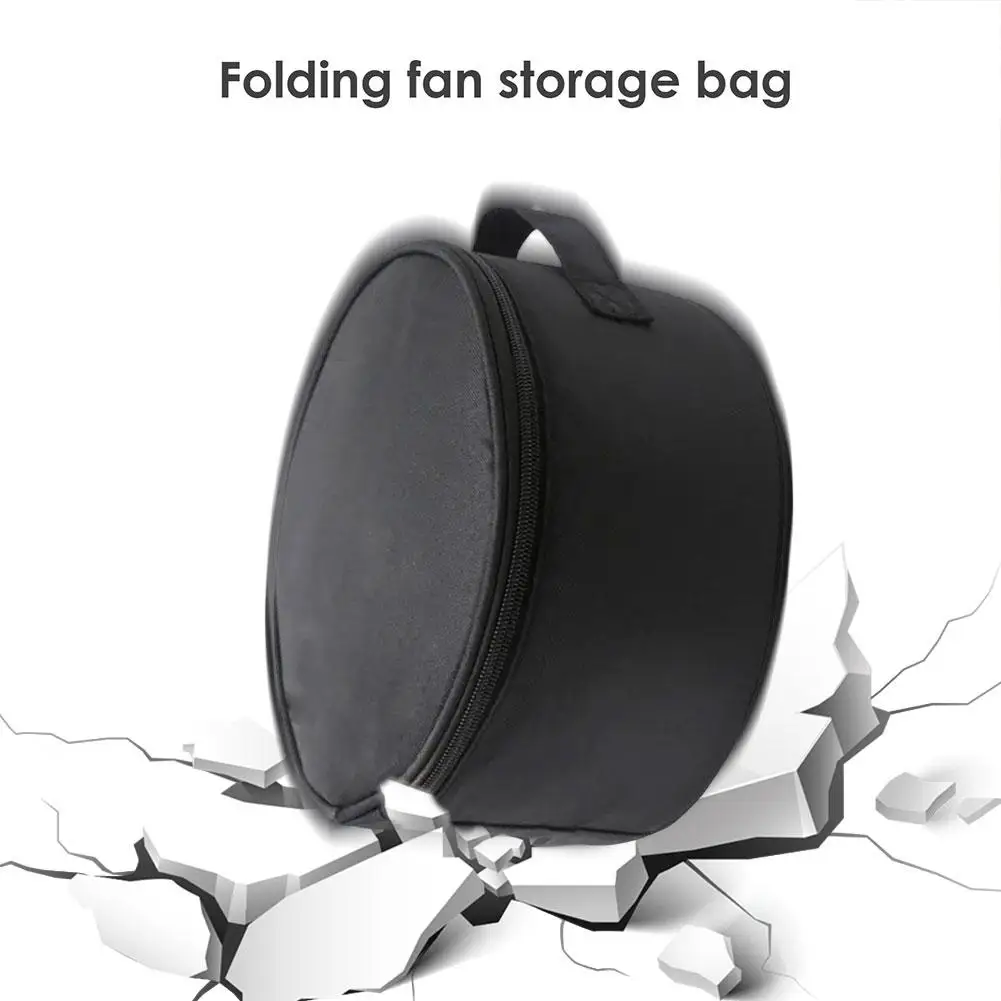 Folding Fan Storage Bag Shockproof Round Cosmetic Case With Handle Zipper Pack Phone Container Outdoor Accessories