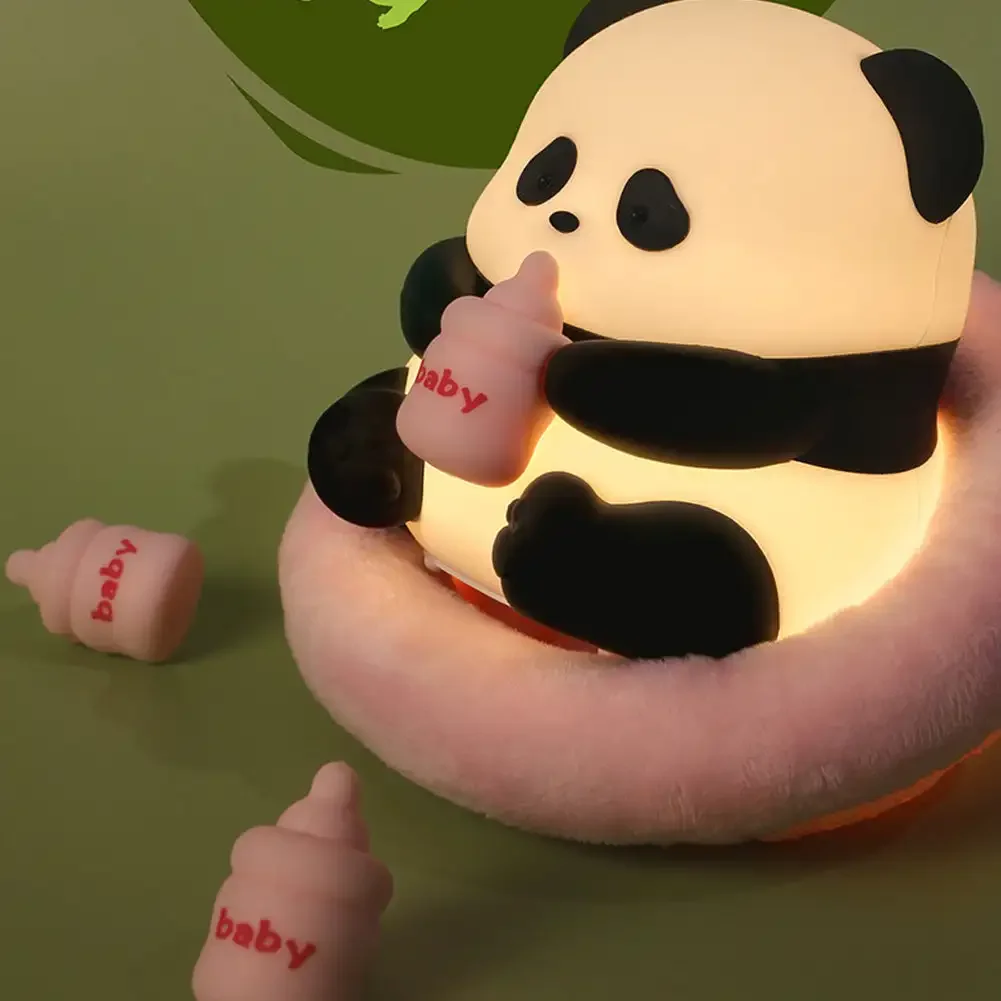 Lampu malam LED dekorasi anak-anak, lampu tidur LED kartun hewan Panda lucu USB dapat diisi ulang waktu tidur kamar tidur