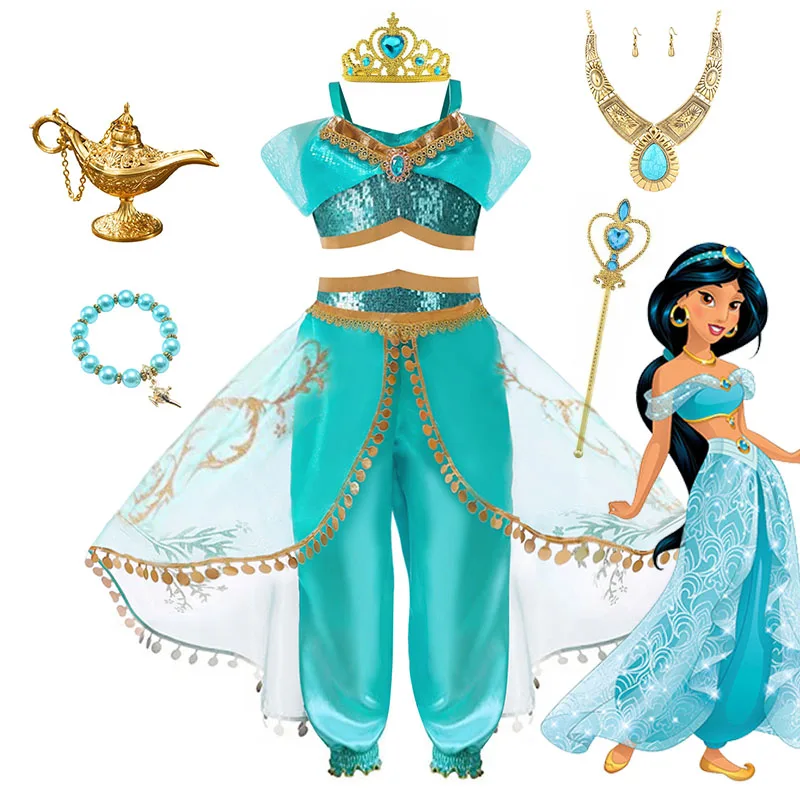 

Disney Jasmine Princess Dress for Girls Cosplay Aladdin Magic Lamp Costume Outfit Girls Halloween Kids Carnival Dance Vestidos