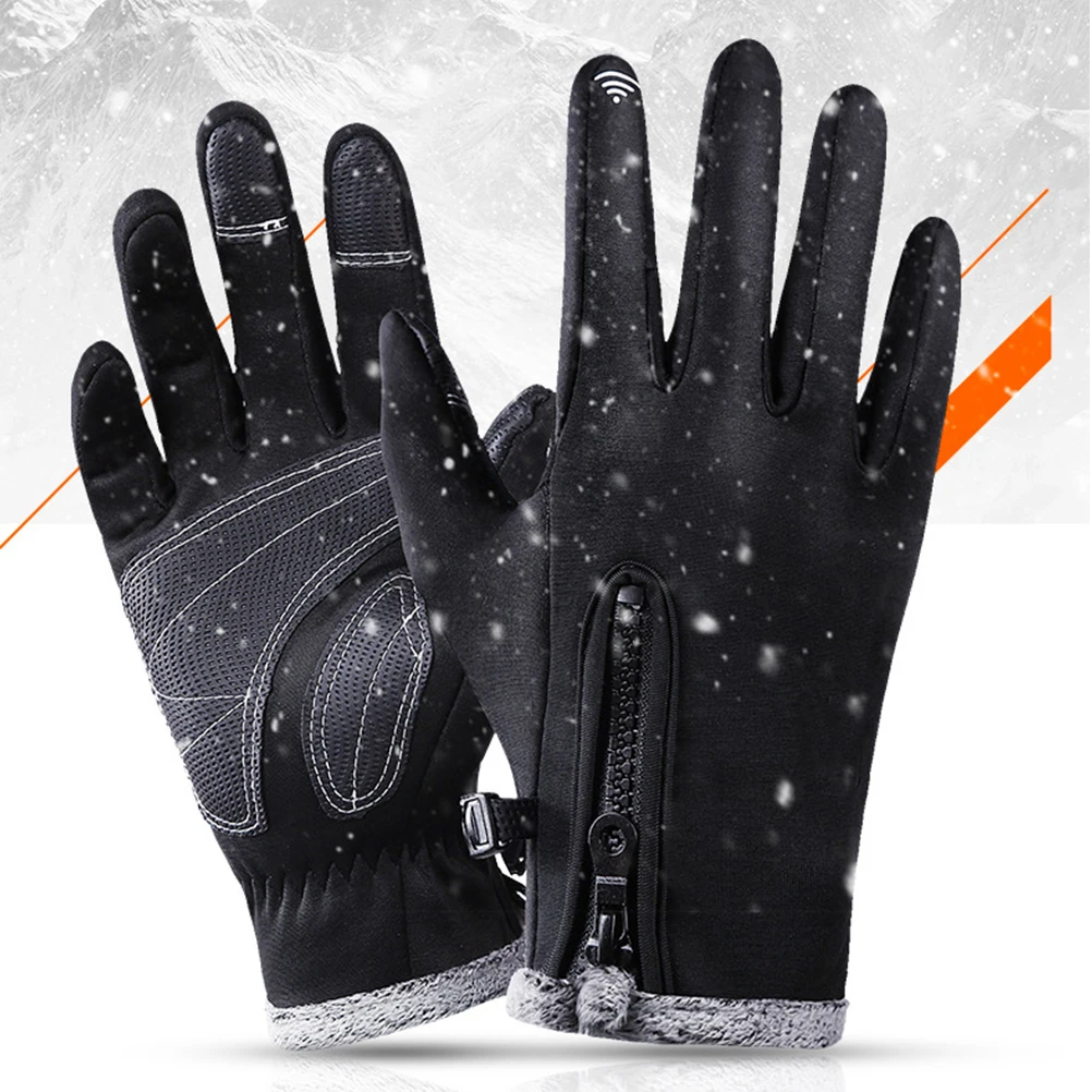 

Black Size Xl Thicken Warm Waterproof Gloves Breathable Windproof Screen Touch for Cycling Hiking Outdoor Sports