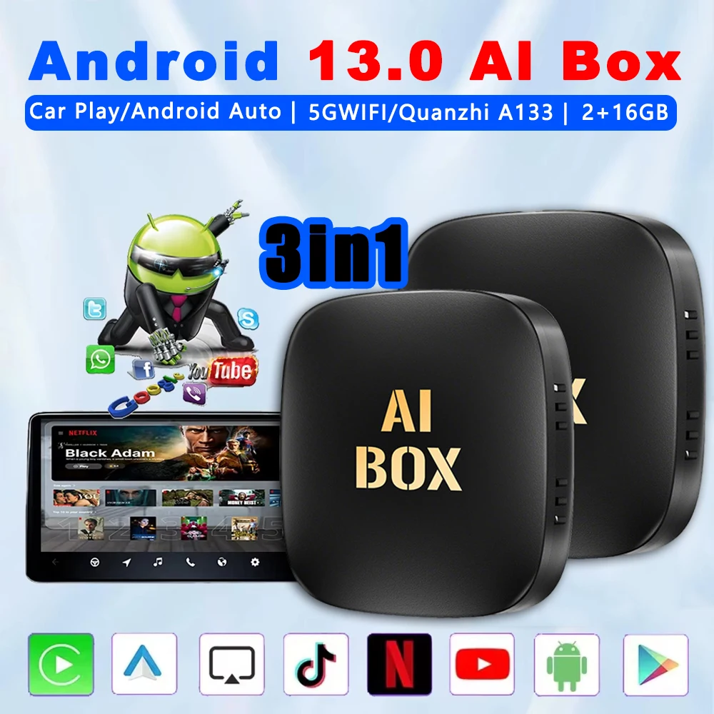 2026 CarPlay Smart Ai Box Android Wireless CarPlay Android Auto Adapter For Netflix For YouTube Car Intelligent Systems 5G WiFi