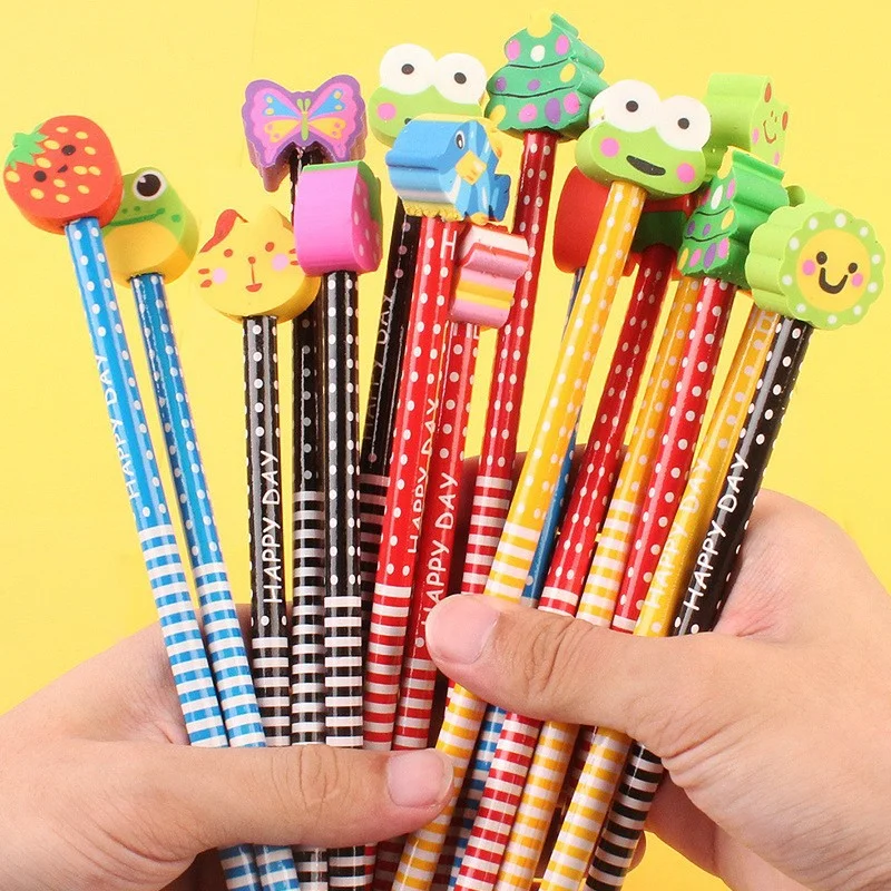 Cartoon Animals HB Pencil Wooden Pencil with Removable Eraser Cute Erasable Corrector 40pcs Randomly image 3