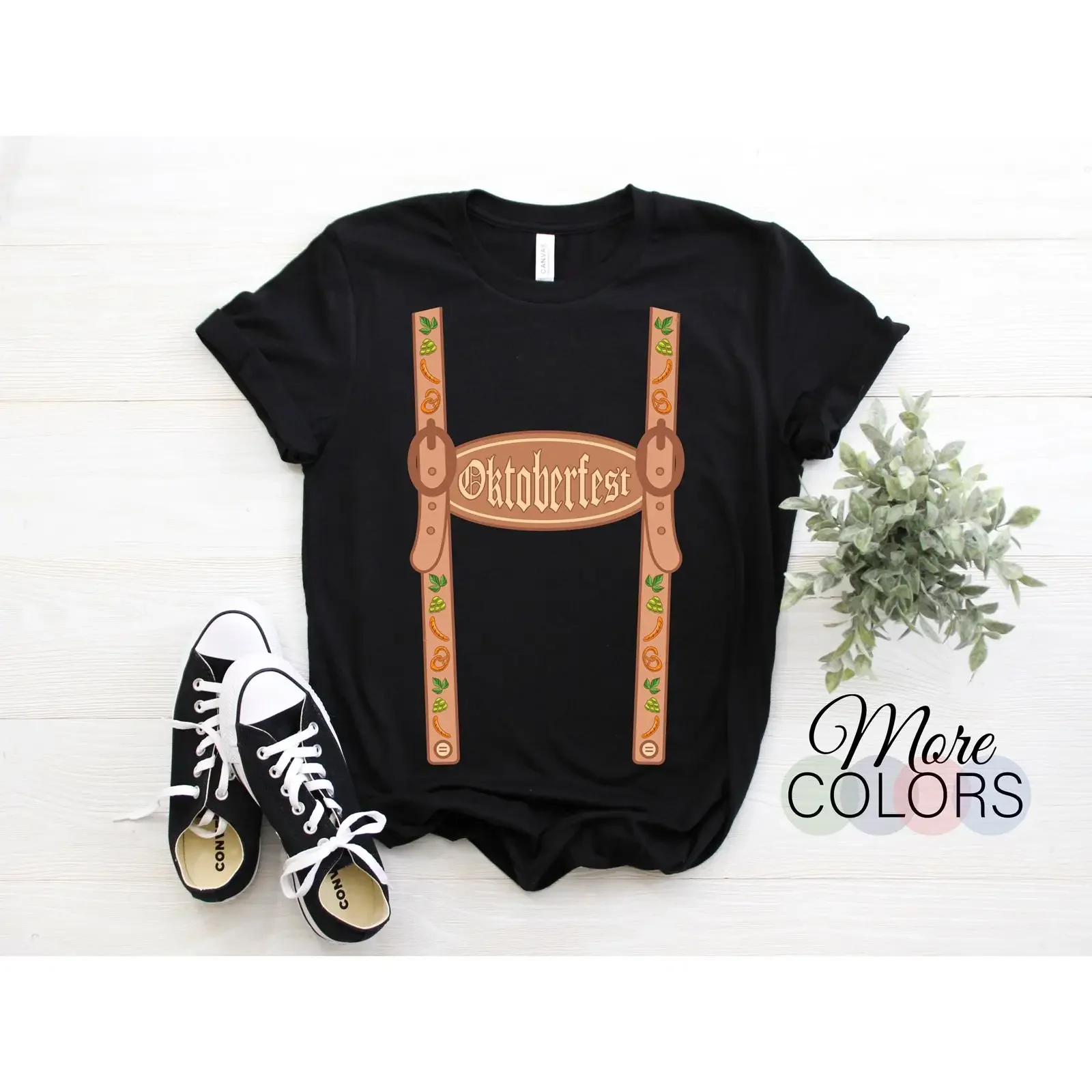 Oktoberfest Lederhosen Suspender Print T Shirt Funny German Beer Pretzel Sausage Festival Costume for Bavaria Party vintage