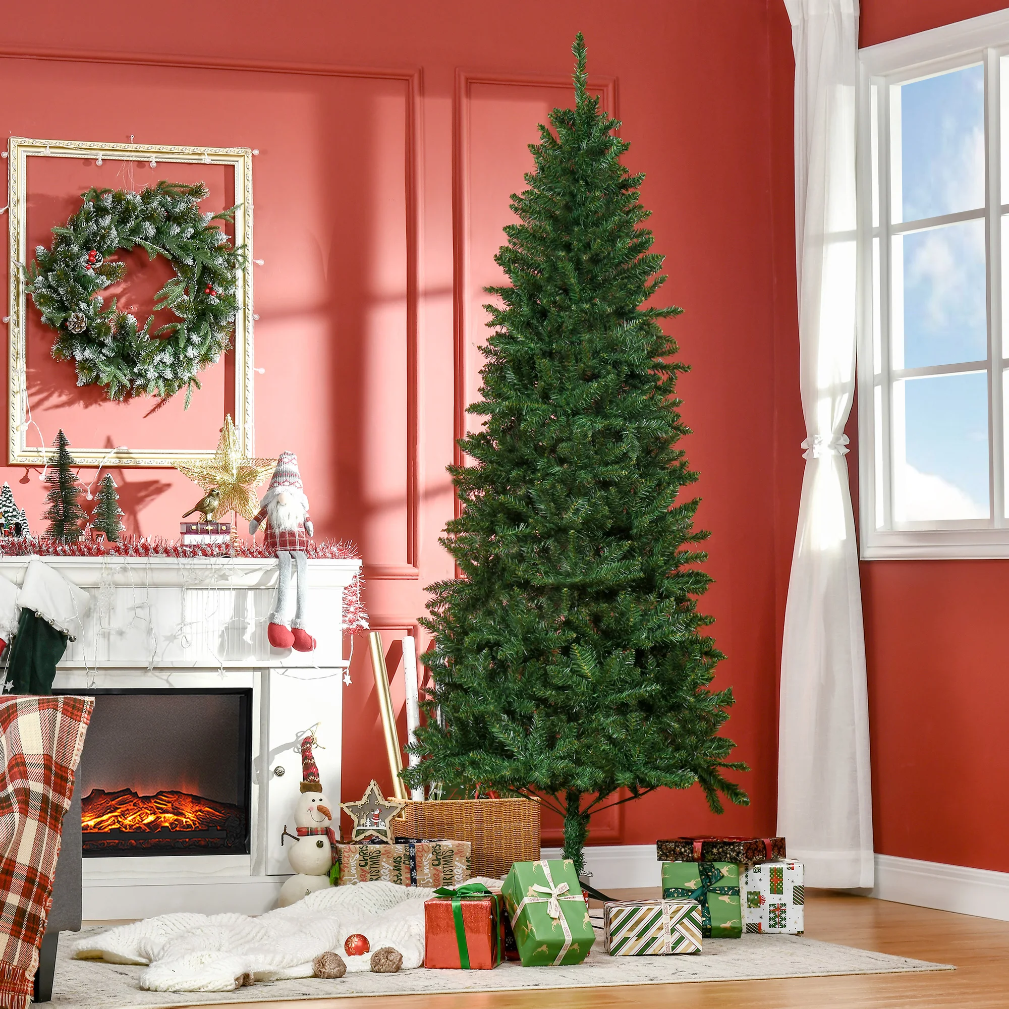 Slim Christmas Tree with Stand, Pencil Tree, 7' Artificial Fir, Green