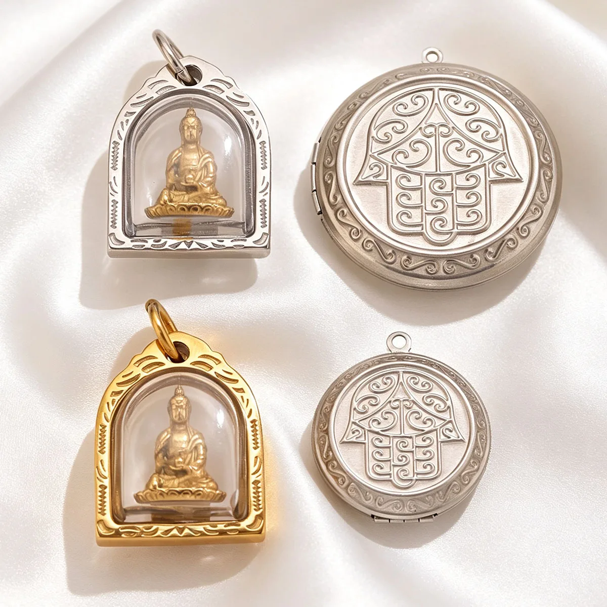 1/2 Stück Fotorahmen-Anhänger 18K Edelstahl Medaillon-Anhänger DIY Guanyin Halsketten für Damen und Herren Schmuckzubehör Großhandel