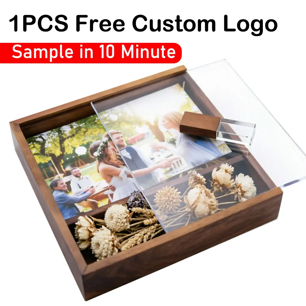 

Wooden Photo Album Box USB 2.0 Flash Drives 128GB Free custom logo Memory Stick 64GB Creative Wedding Gift Pen Drive 32GB