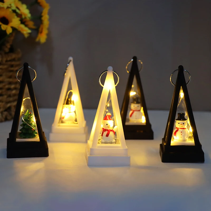 2025 Christmas Ornament Light Emitting Diode Triangle Lantern Snowman Doll Candle Light
