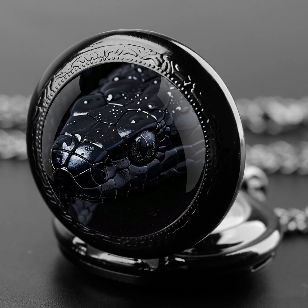 Snake Design Glass Dome Quartz Relógio De Bolso, Corrente Durável, Numeral Árabe Dial, Presentes Criativos para Homens e Mulheres