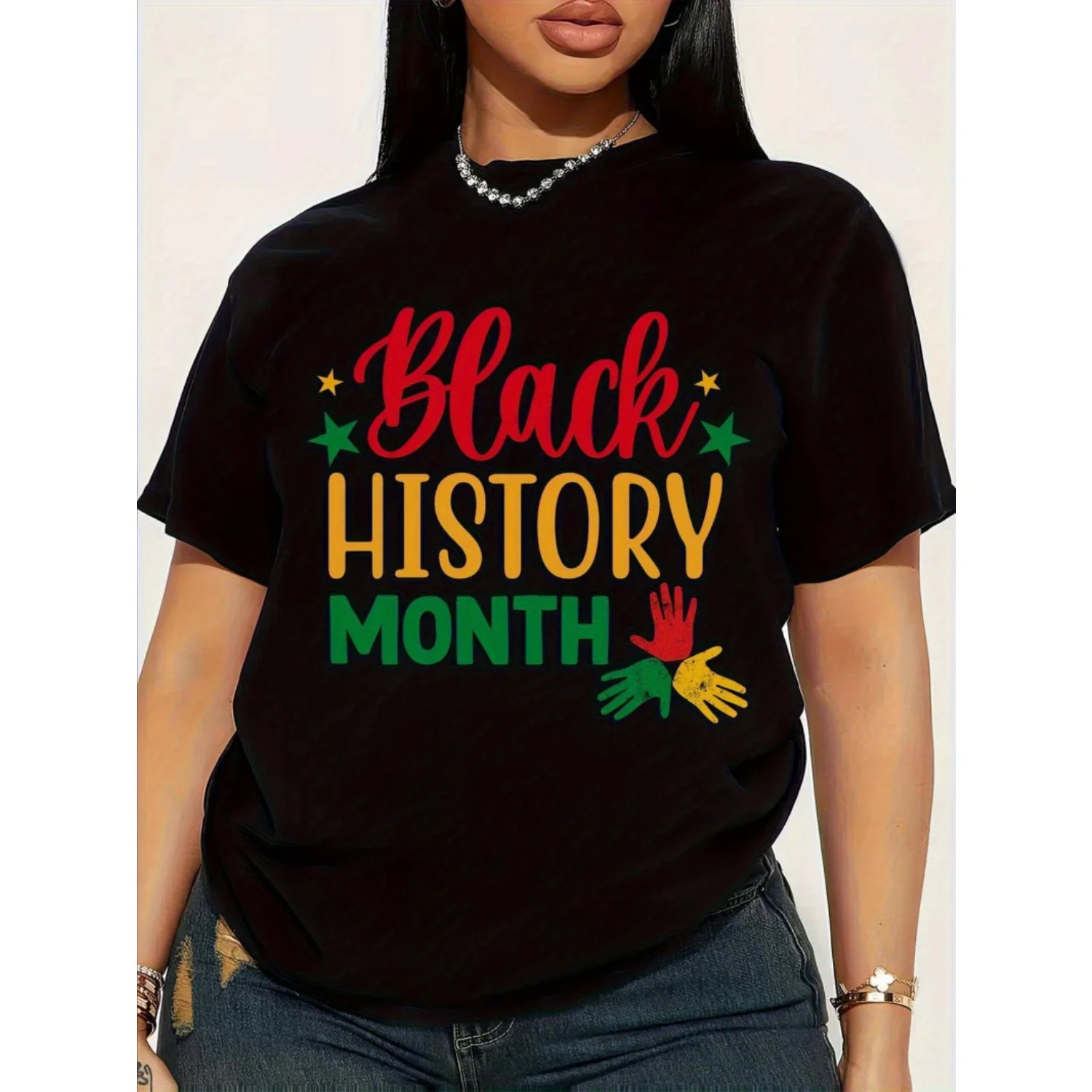 

Women's Black History Month T-Shirt, Africa Map & Raised Fists Symbol T-Shirt- Soft Breathable Crew Neck Short Sleeve Tee