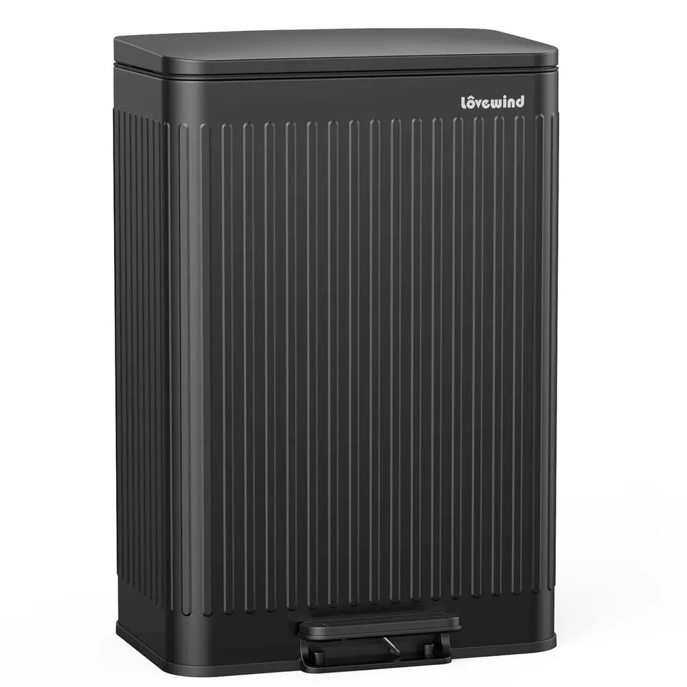 

Large 60L Stainless Steel Trash Bin with Soft-Close Lid, Roman Texture, Removable Liners, Footstep Activated, Ideal for Kitchen