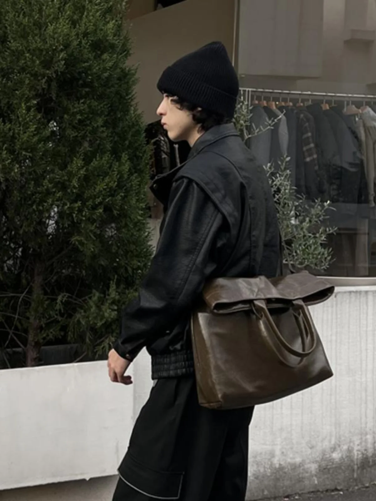 

NIN Large Capaci Soft PU Leather Vintage Men's Tote Bag Underarm Crossbody Street Sle Casual Single oulder Handbag