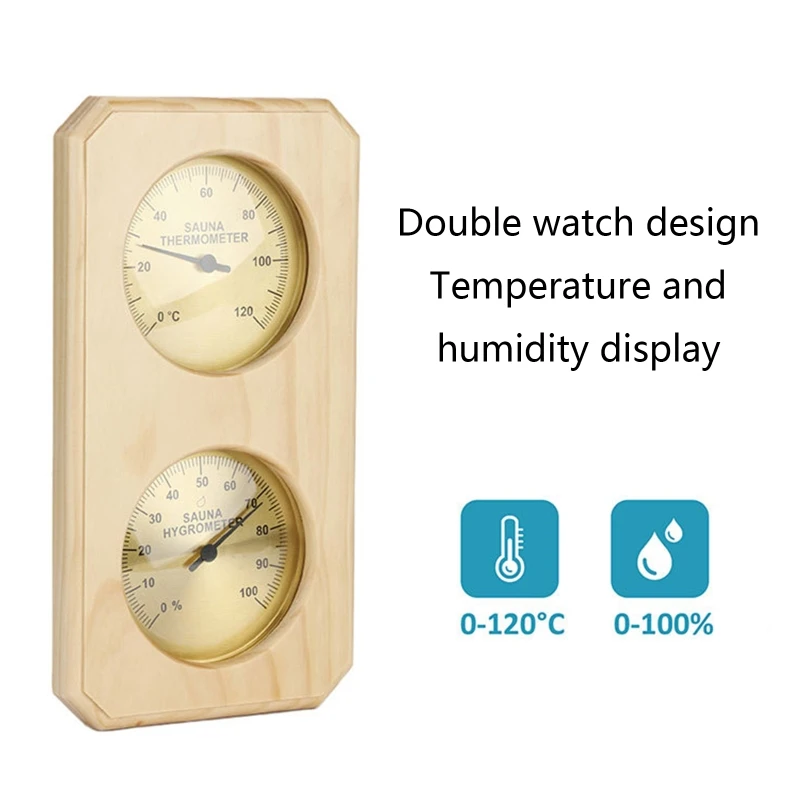 Dual Display Thermometer & Hygrometer 2-In-1 Indoor Wood Thermo-Hygrometer Thermometer Hygrometer Steam Room Sauna Room