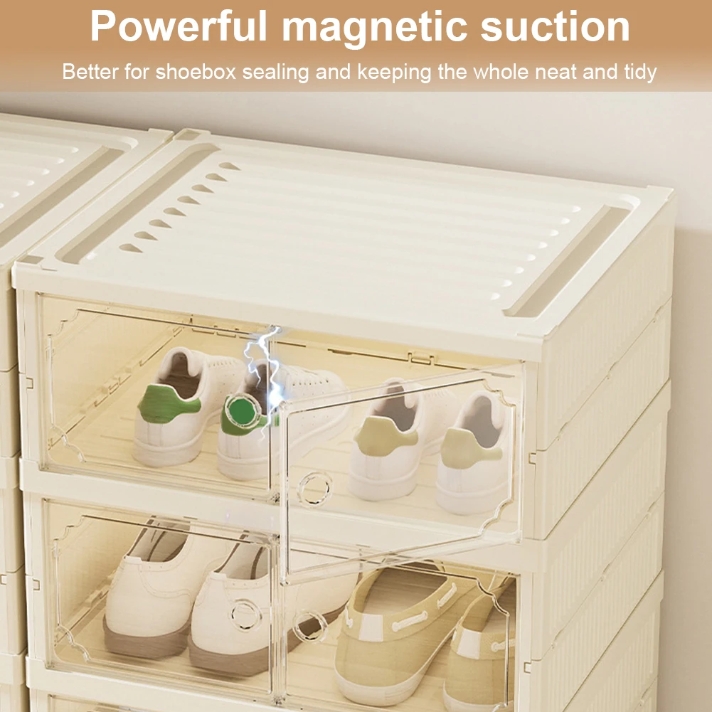 صندوق الأحذية، صندوق تخزين قابل للطي، سهل التجميع، منظم تخزين الأحذية البلاستيكي الشفاف القابل للتكديس، حاوية الأحذية، رف الأحذية #5