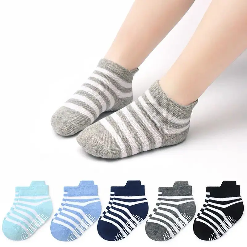 

6 Pairs/lot Cotton Sock with Rubber Grips Children's Anti-slip Boat Socks for Boys 0-5Years