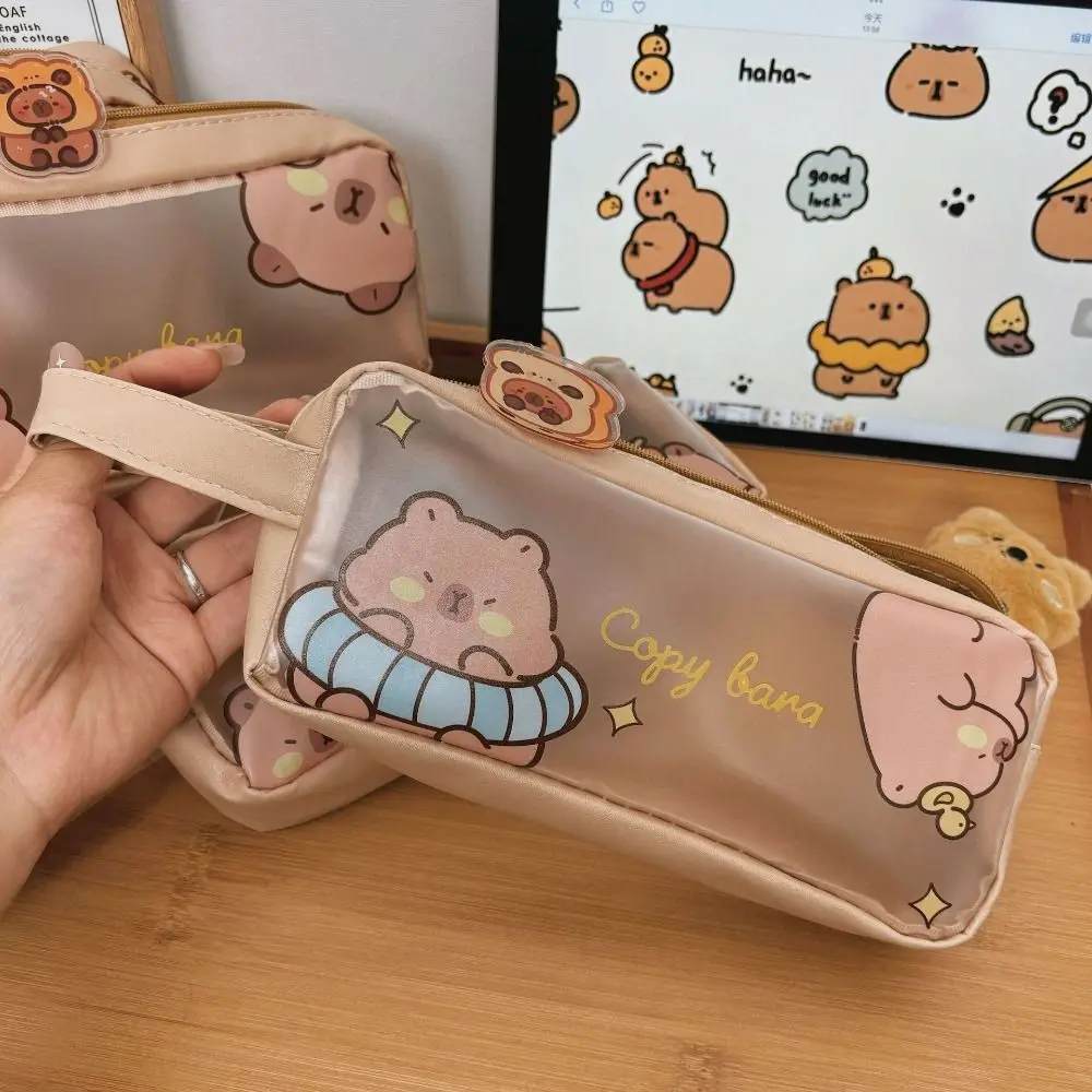 

Канцелярские принадлежности Kawaii Капибара Сумка-карандаш Эстетическая милая мультяшная сумка для ручек Креативная канцелярская сумка из ПВХ для студентов