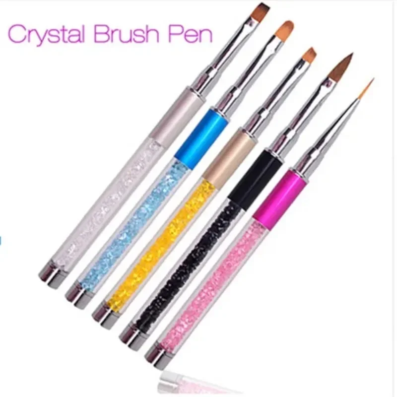 Pincel para decoración de uñas, bolígrafo con diamantes de imitación, mango acrílico, polvo para tallar, Gel, pincel líquido para uñas con tapa, herramientas de manicura