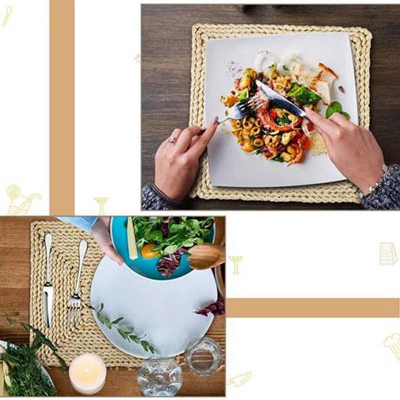 2 Pcs Woven Placemats,Square Wicker Table Mats,Heat Resistant Mats,Natural Woven Placemats For Dining Room, Kitchen,Etc