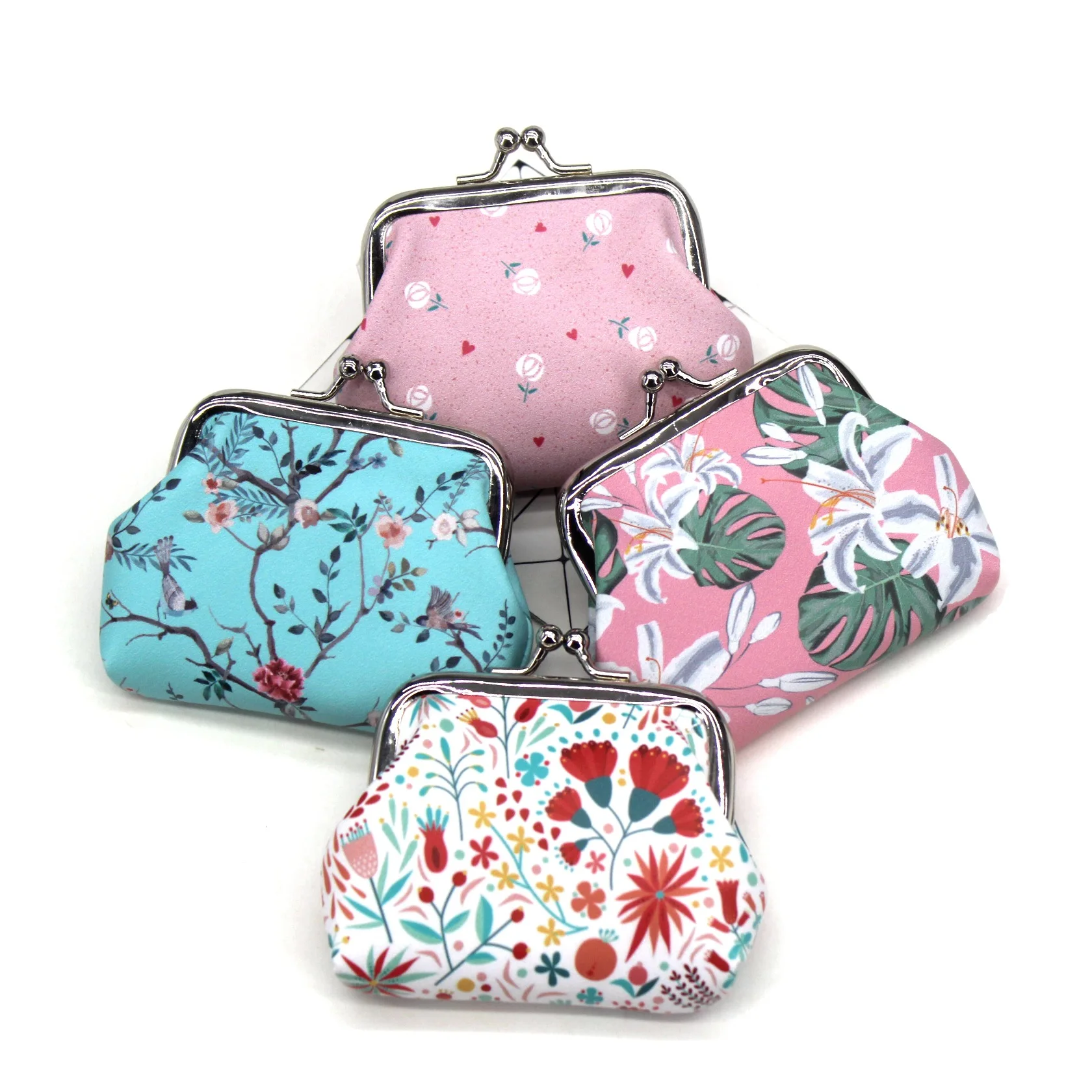 New Pu Leather Coin Purse For Women Floral Mini Change Purses Kids Coin Pocket Wallets Earphone Key Card Holder Wallet Bag Pouch