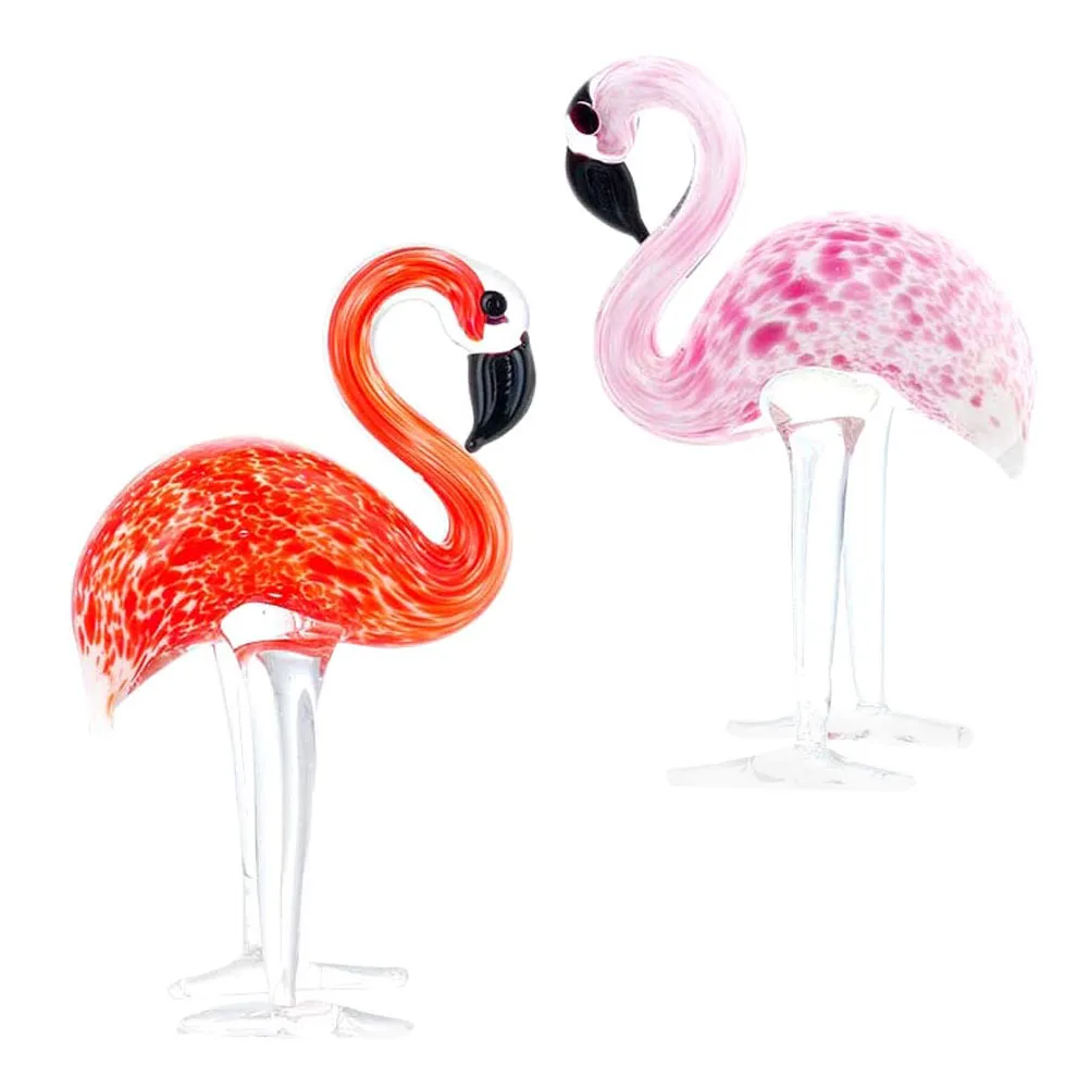 

2Pcs Creative Hand Blown Glass Flamingo Sculpture Art Crystal Decoration for Table Living Room Desktop Decor Flamingo Ornament