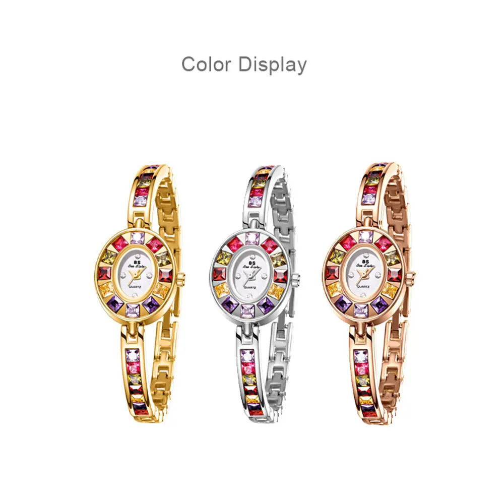 Nuovo orologio a catena da donna Orologio da polso con cinturino arcobaleno di lusso originale di marca Orologio da polso al quarzo moda donna impermeabile in oro regalo