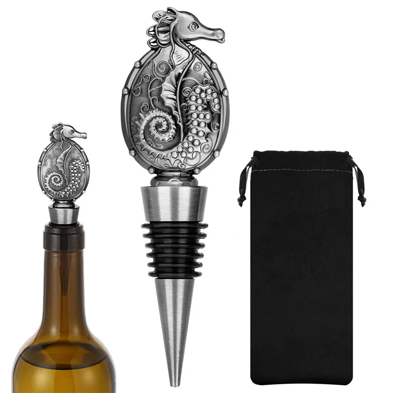 Tapón de vino con forma de caballito de mar único, accesorio de restaurante de Club de cocina, tapones de botella de Metal para fiesta de boda, Ahorrador de champán