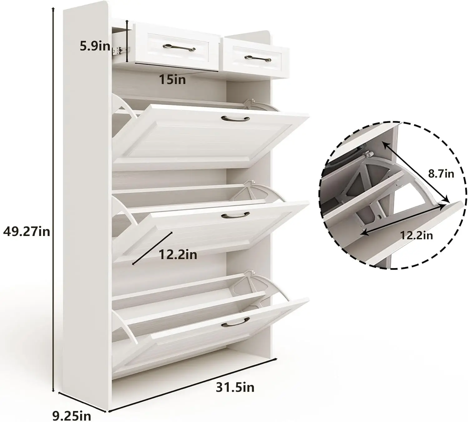 Shoe Cabinet, Entryway Cabinet Wooden Shoe Rack with 3 Flip Drawers and 2 Drawers, 3-tier Adjustable Shelves Shoe Cabinet