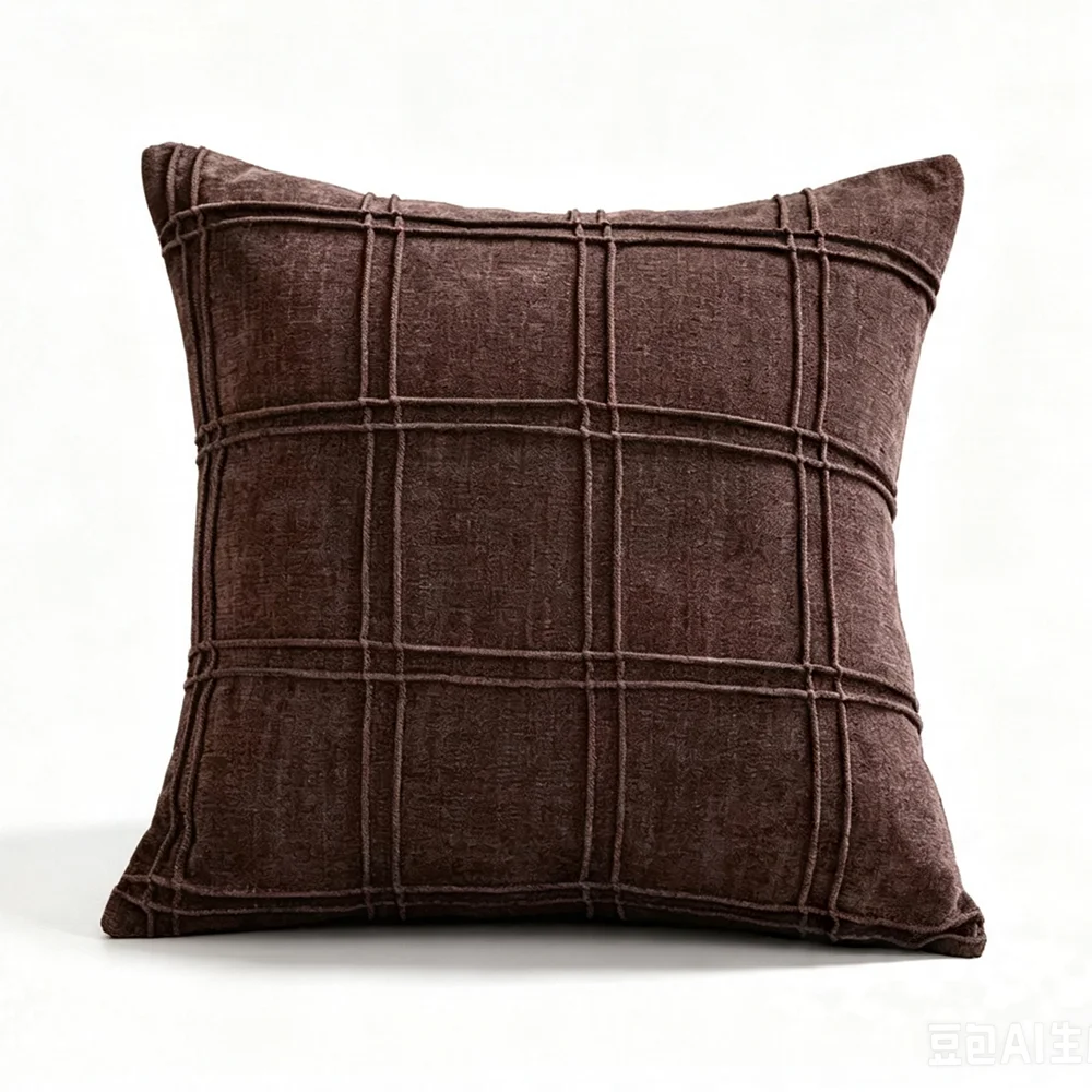 Luxurious Dark Chocolate Pillow Case Home Vintage Creped Woven Checks Square Sofa Cushion Cover Bedding 1 Piece Pack