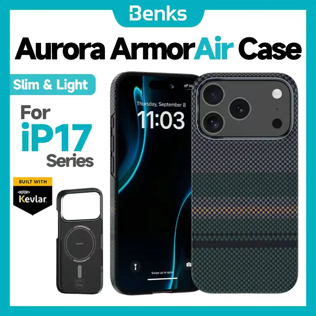 

Benks Aurora ArmorAir magnetic phone case, suitable for iPhone 17 Pro Max, featuring a 600D Kevlar fiber Aurora series built-in