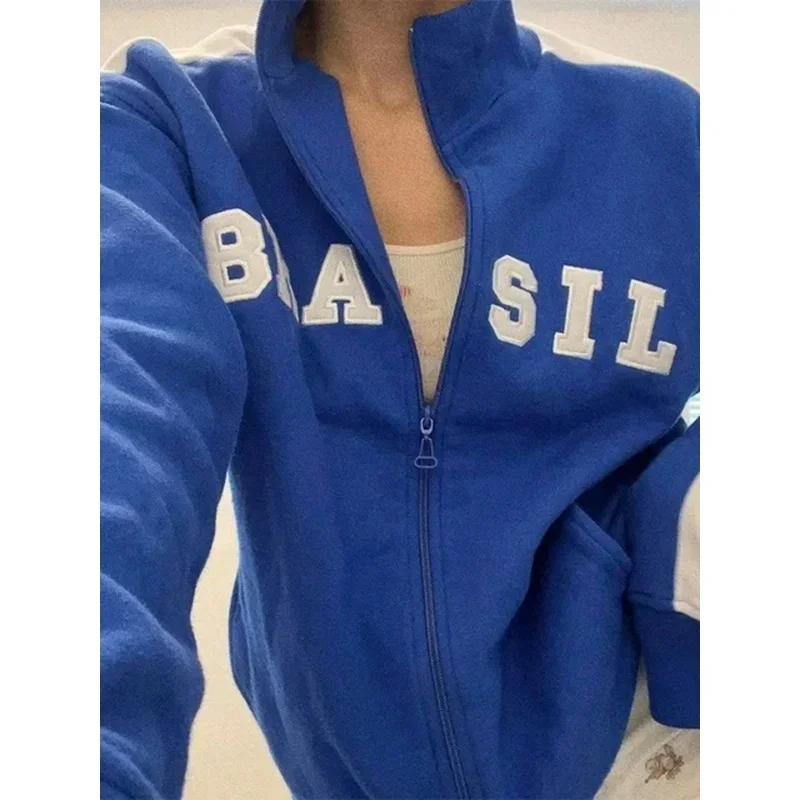 Women Aesthetic Chic Letter Graphic Zipper Sweatshirts Streetwear Fashion Y2K Gothic Casual Hoodies Vintage Grunge Coats Tops 