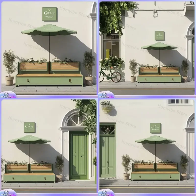 Outdoor Flower Box Bench Square Planter Seat Combo Commercial Street Courtyard Public Leisure Chair Integrated Stool Garden