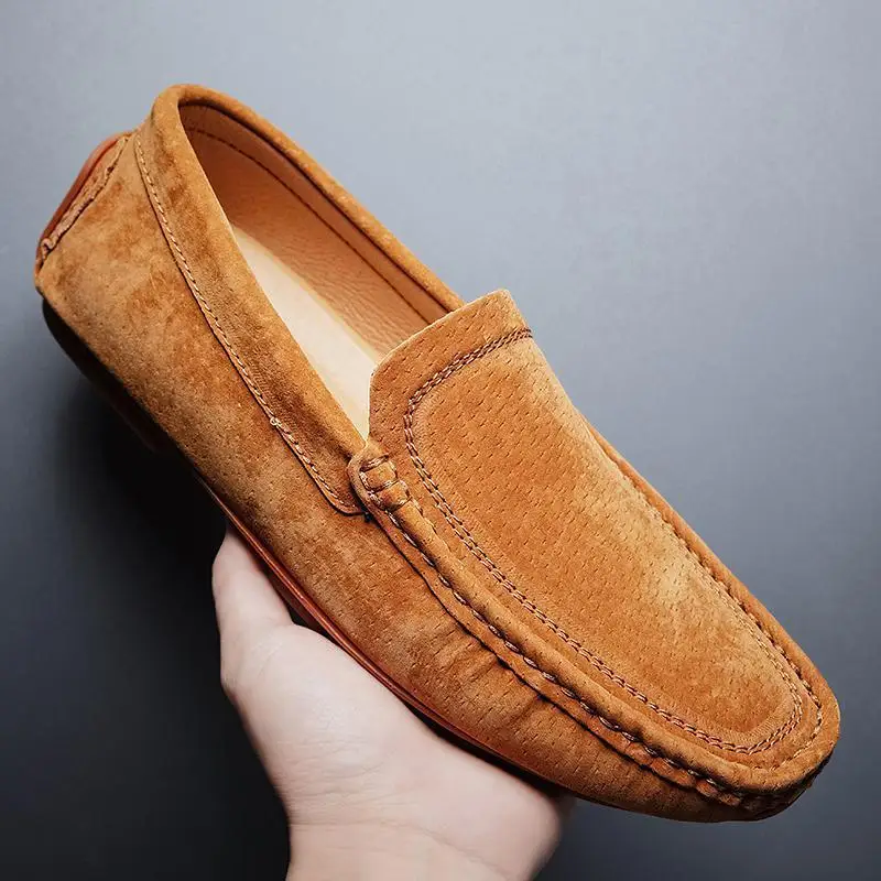 

Men's Shoes Summer Authentic Leather Hollow out Breathable Non-Slip Moccasins Men's Soft Bottom Wild One Pedal Loafer