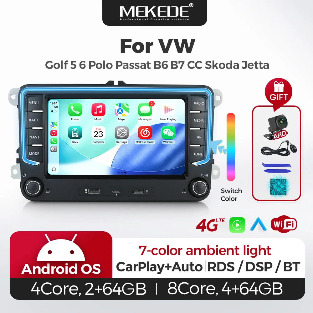 

MEKEDE 2DIN Автомагнитола Android 15 7" IPS для VW Golf 5 6 Polo Passat B6 B7 CC Skoda Jetta GPS Навигация 4G WiFi BT Беспроводные CarPlay Android Auto SWC
