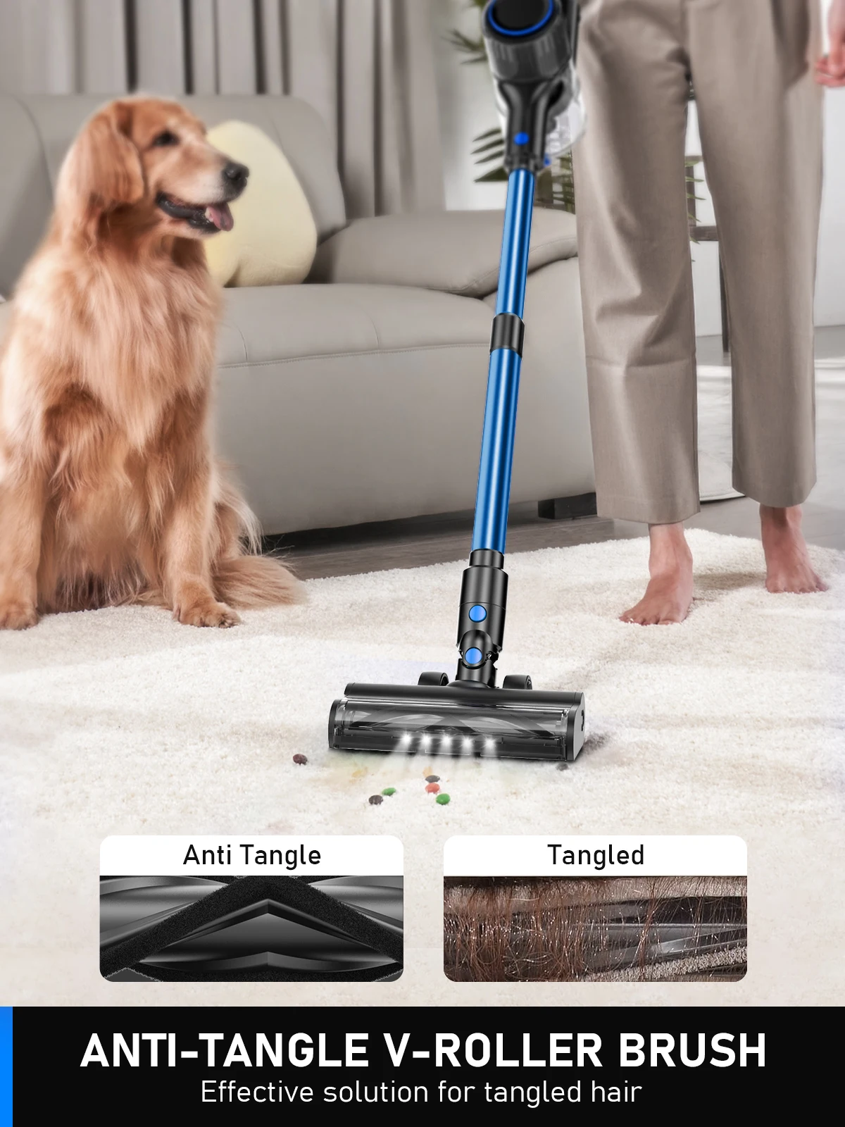 40Kpa 8 in 1 Cordless Vacuum Cleaner, 3 Modes Suction, 45Mins Rechargeable Lightweight Vacuum for Pet Hair/Carpet/Hard Floor