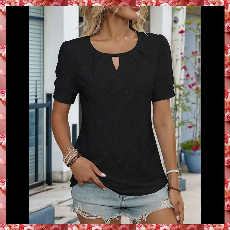 Damen-Oberteile, elegant, lässig, niedlich, hohl, bestickt, Blusen, Kurzarm-Shirts, Sommer-Outfits, trendig 2025,