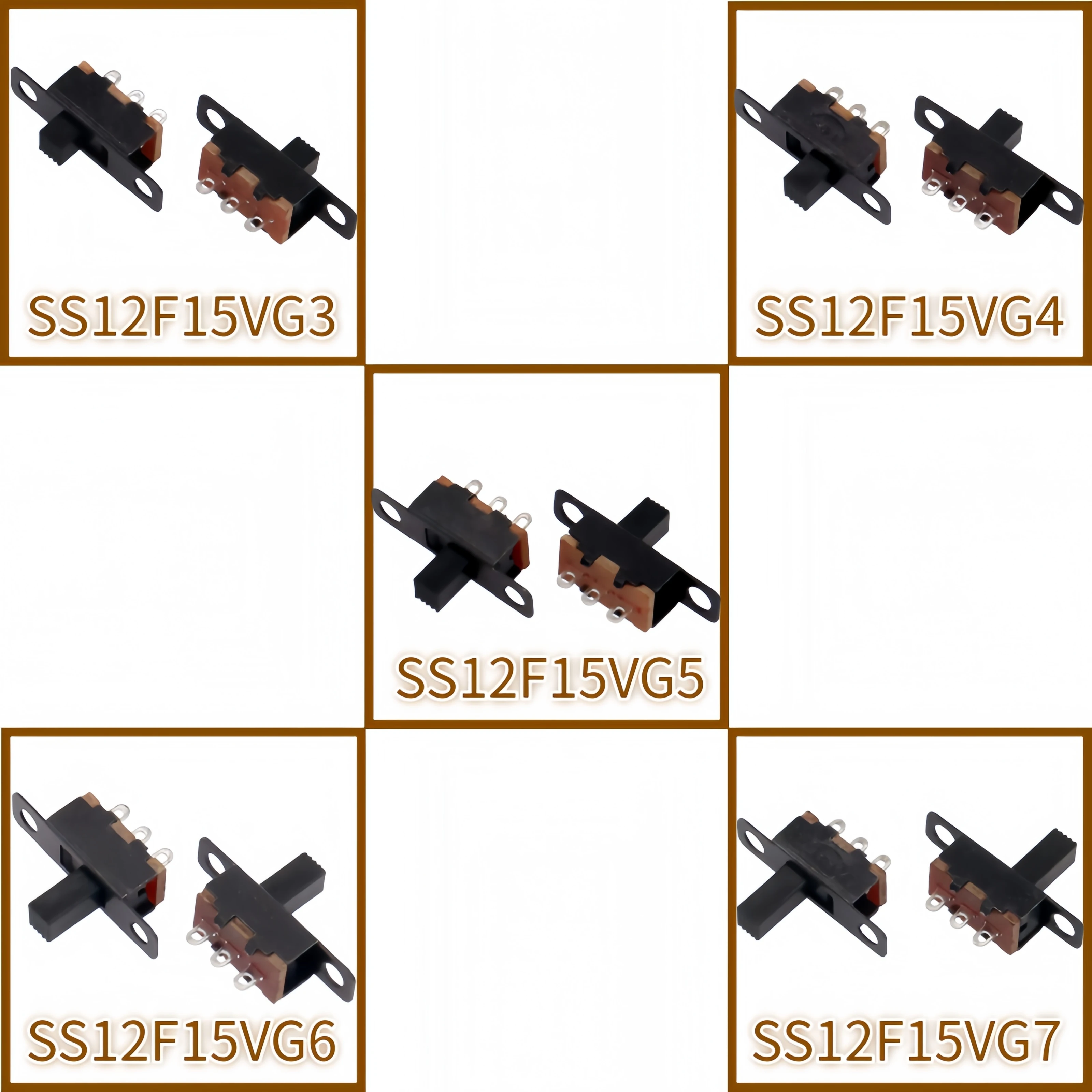 10PCS 50V 0.3A SS12F15 Mini Size Black SPDT Slide Switch for DIY Power Electronic Projects G6 1P2T Toggle Switch Handle 3/4/6mm