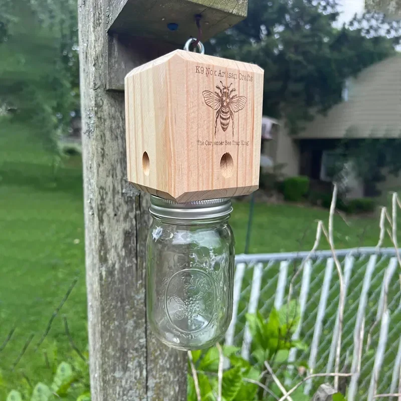 New Carpenter Bee Trap for Outside - Pentroof Style Nature Hanging Wood Carpenter Bee Traps -Insect Traps with Removable Vault