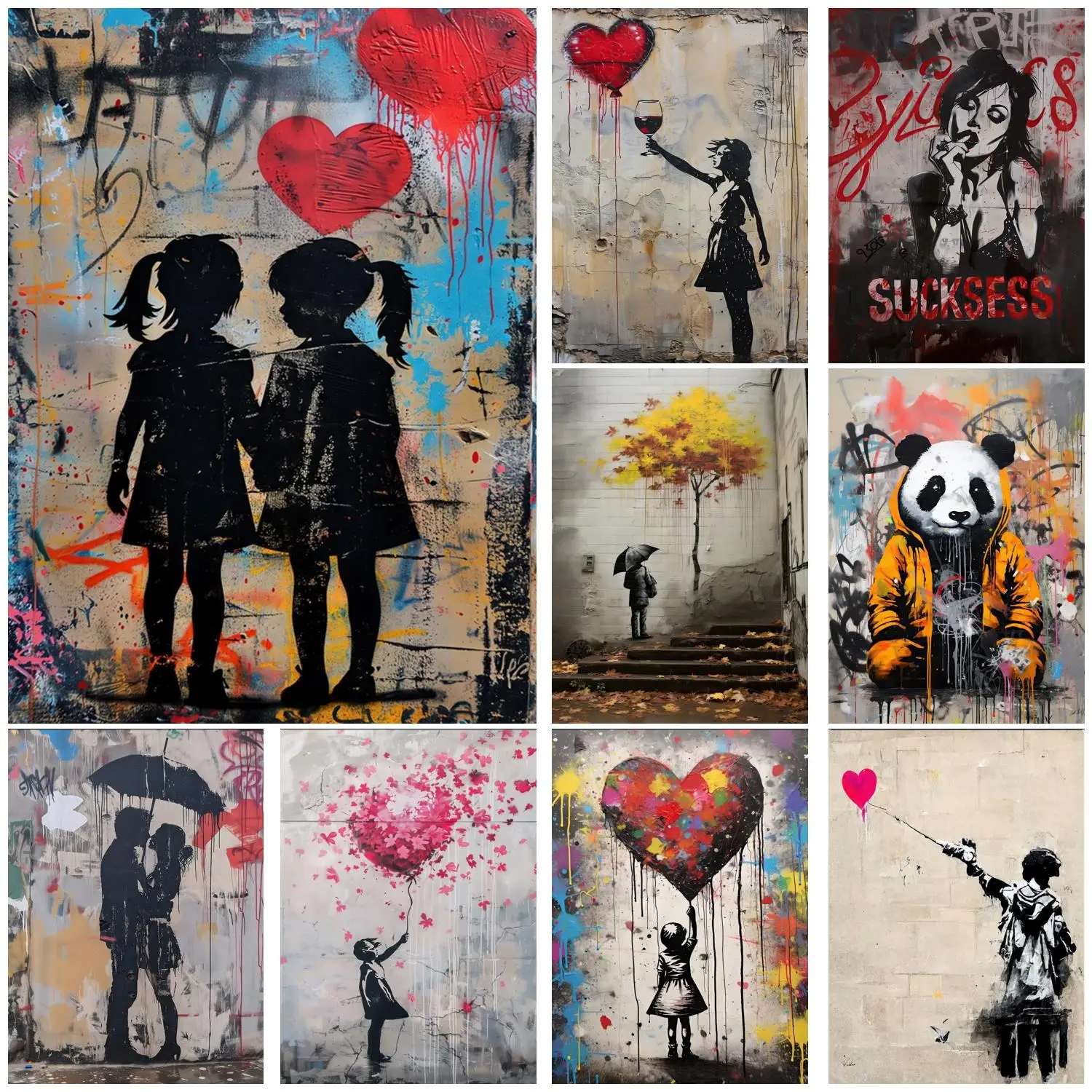 Pop Street Graffiti Wall Art Banksy Boy Girl with Balloon on Canvas Posters and Prints Painting for Living Room Home Decor Gifts