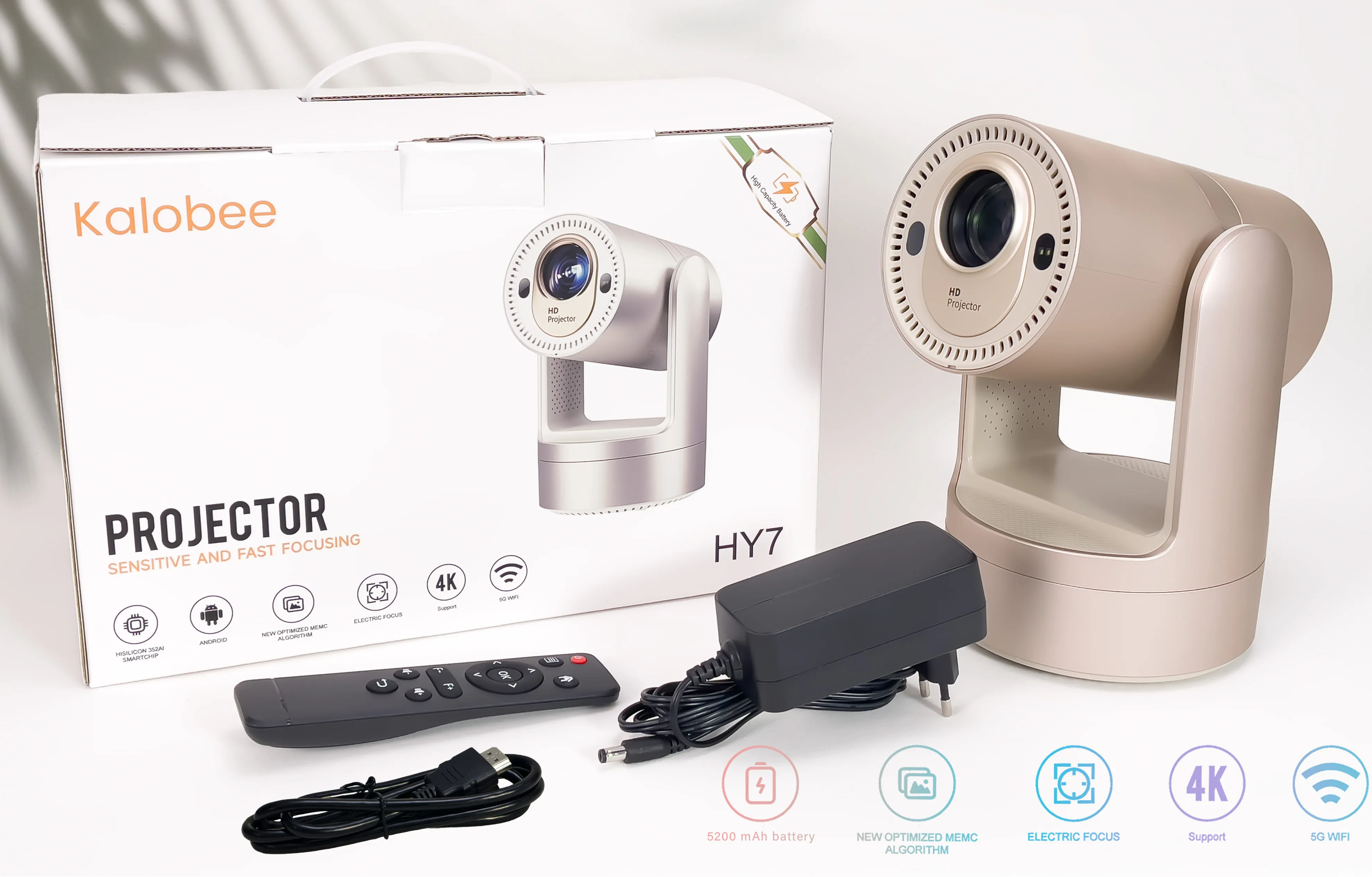 Proyektor Portabel Pintar Konferensi Video Hiburan Home Theater HD WIFI 1GB + 8GB BT 5.2 Proyektor Mini HY7 Dapat Diputar 4K