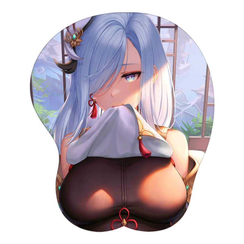 Gamer Anime Sexy Mouse Pad Genshin Impact Cute Manga Shenhe with Wrist 3D Big Oppai Silicone Gel Mat Mousepadd