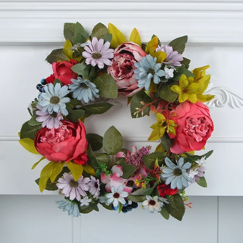 Peony, Small Daisy, Wreath, Wall Decoration, Home Silk Flower, Dead Branch Decoration, Wreath, Door Hanging Props