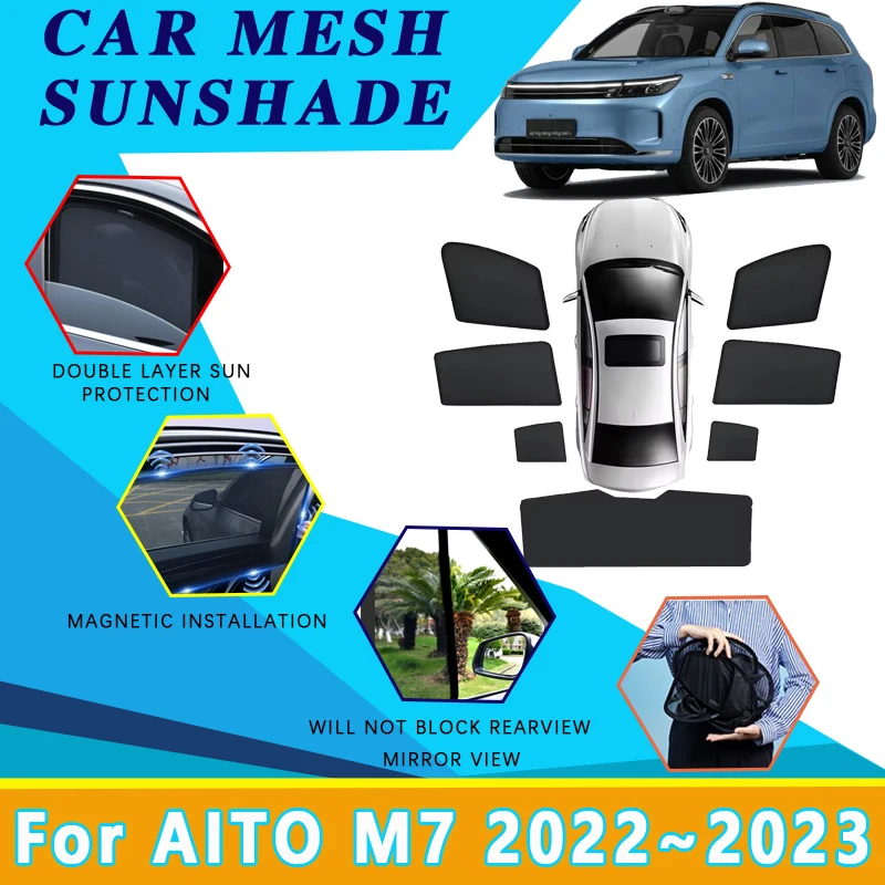 

Сетчатые солнцезащитные козырьки для AITO M7 Seres 7 2022 2023, автоматическая защита от солнца, теплоизоляция, магнитные оконные шторы, автомобильные аксессуары