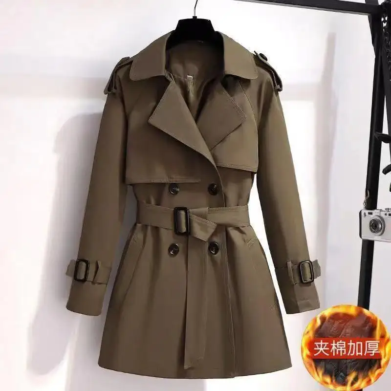 Damen Herbst Winter neue Mode einfarbig halboffenen Kragen Knopf Tasche Schleife lang ärmel ige Slim Fit mittellange Jacke