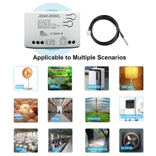 Imagen 2 del producto Sensor inteligente de temperatura y humedad para el hogar, interruptor de Monitor con WiFi, Control por aplicación eWelink, 7-32V, 85-250V, funciona con Alexa y Google Home