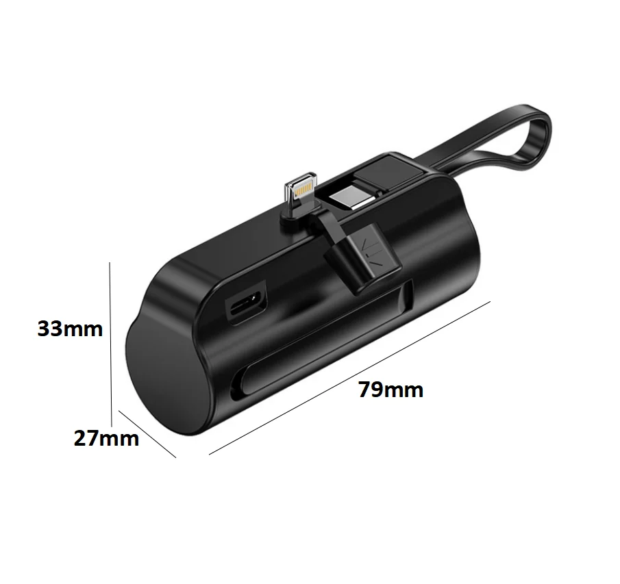 5000ma portable mini power bank with holder function and both iPhone Lightning and type-c interfaces